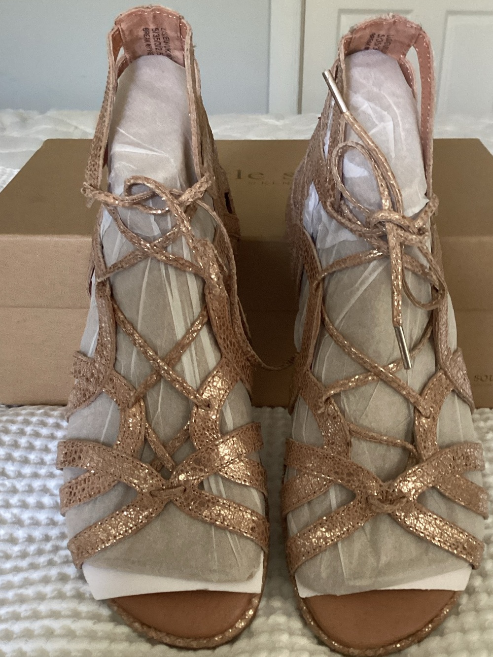 gentle souls Rose Gold Lace-Up Gladiator Sandals